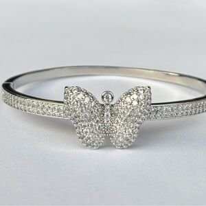 Silver Butterfly Crystal Bangle Bracelet